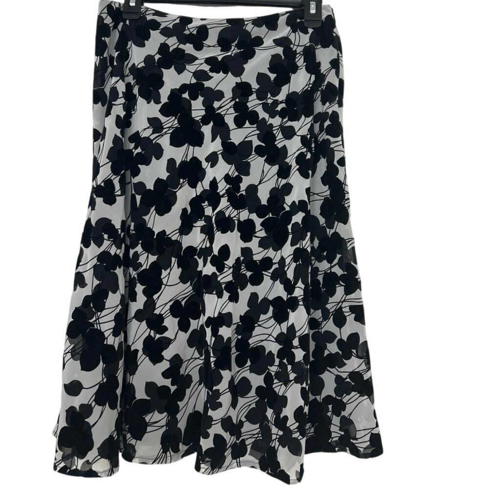 Vintage Judith Hart Y2K Black Floral Velvet Burnout Midi Skirt 12P Dark Romantic